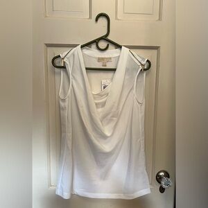 Michael Kors White Draped Sleeveless Blouse